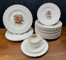 Selection of Spode pattern S.2280   flowers and fruits plates, to include 3 x 10.5" diameter, 15 x