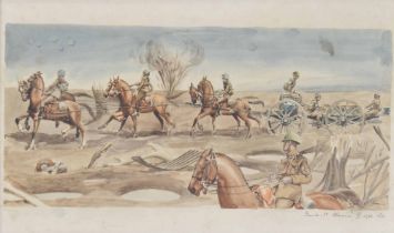 Frank. C. Osborne (20th century) - First World War battle scene depicting soldiers on horseback