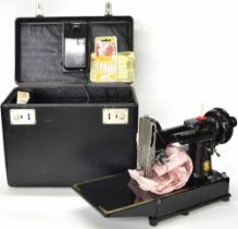 Singer 222K electric sewing machine, with foot pedal and carry case