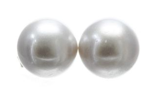 Pair of 9ct yellow gold studs set with oblate spheroid grey cultured pearls, post and butterfly