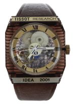 Tissot Research Idea 2001 Astrolon wristwatch, circa 1970s, skeleton dial, brown leather strap, 39mm