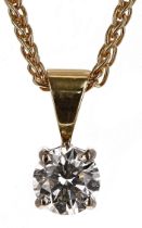 18ct yellow gold set diamond set pendant on a fine neck chain, round brilliant-cut, 1.00ct approx,