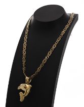 9ct hallmarked necklet, 12.5gm, 18" long; with an 18ct dolphin pendant, 5.6gm (217)