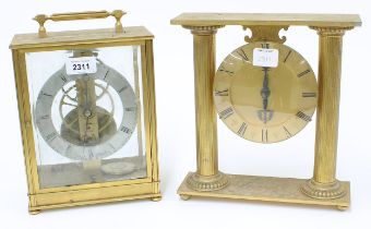 Contemporary four glass skeleton clock, the 5.25" silvered chapter ring signed Dent, London,