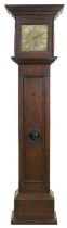 Early oak thirty hour longcase clock with separate striking train, the 10" square brass dial