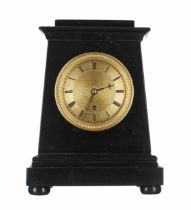 Good English single fusee small black marble mantel clock, the 3.5" gilt chapter ring signed John