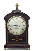 English mahogany double fusee bracket clock, the 8" convex white dial signed Bromley, Horsham,