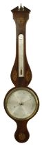 Mahogany banjo barometer/thermometer, the 8" silvered dial signed D. Ortelly & Co., Bath, within a