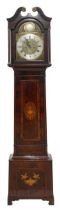 Good Scottish mahogany and inlaid eight day longcase clock, the 12" brass arched dial signed