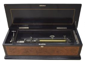 Fine Swiss amboyna and ebonised music box by and inscribed Manufactured by C. Paillard & Co., STE