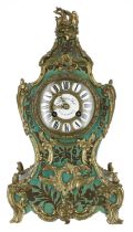 French two train balloon mantel clock, the 3.25" brass chapter ring with Roman cartouche enamel