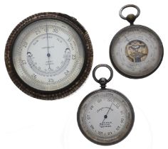 Silver compensated pocket barometer/altimeter, maker J. Hicks, London, 51mm, within a hinged case;