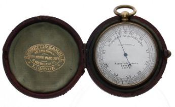Negretti & Zambra, London brass cased compensated pocket barometer, no. 27542 within in a Negretti &