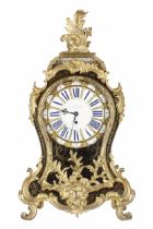 Anglo-French Boulle single fusee balloon mantel clock, the 9" gilt foliate embossed dial with