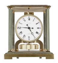 Good Jaeger-LeCoultre Atmos mantel clock, ser. no. 528628, the 4.25" white dial within a brushed