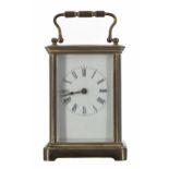 Carriage clock timepiece within a corniche brass case, 6" high (later platform)