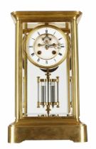 French brass four glass two train mantel clock, the S. Marti movement striking on a bell, the 4"