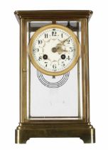 French four glass two train mantel clock, the Samuel Marti movement striking on a gong, the 3.75"