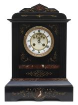 French black slate and red marble two train mantel clock, the movement stamped A & N no. 33917