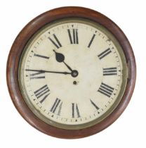 Mahogany single fusee 14" wall dial clock, within a turned surround (pendulum)