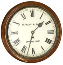 Mahogany single fusee 12" wall dial clock signed H. Way & Son, Windsor, within a turned surround (
