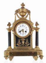 French ormolu and ebonised two train ornate mantel clock, the movement with outside countwheel and