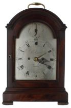 English mahogany double fusee calendar bracket clock, the 7" silvered arched dial signed Le Grave,