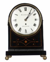 Ebonised single fusee bracket clock, the 8" white dial and movement back plate both signed J. Carr &