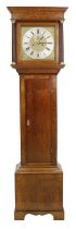 Oak eight day longcase clock, the 12" square brass dial signed William Gunn, Wallingford on the