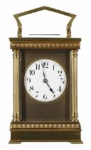 Carriage clock striking on a gong, the 2.25" white dial within a gilt mask and architectural