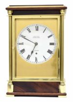 Good and unusual mahogany and brass mantel clock timepiece, the 6.25" white dial signed Henry