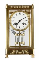 French gilded brass four glass two train mantel clock, the Pons movement striking on a gong, the 3.