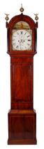 Mahogany eight day longcase clock, the 12" painted arched dial indistinctly signed, the case with