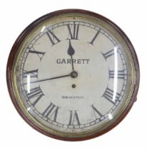 Mahogany single fusee 12" wall dial clock signed Garrett, Brighton, within a turned surround (