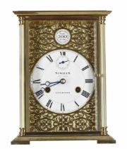 Sewills 200 Years Anniversary two train mantel clock, the 4.75" white dial signed Sewills Estd