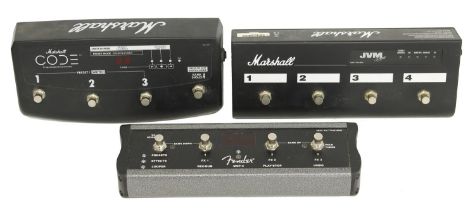 Three guitar amplifier footswitches to include a JVM four channel footswitch, a Fender MGT-4