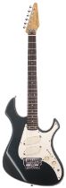 1985 Fender Performer electric guitar, made in Japan; Body: Gun Metal Blue finish, heavy blemishes