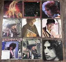 Bob Dylan - nine vinyl record LPs to include Saved, The Band, At Budokan, Hard Rain, Desire,