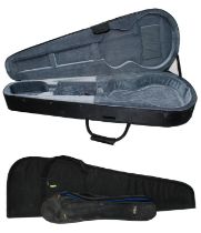 Compressed foam small/parlour size guitar case; together with a bass guitar gig bag and a Guild