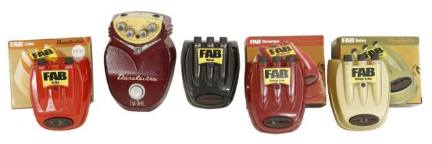 Five Danelectro guitar pedals to include a Fabtone, Fab Metal, Fab Distortion, Fab Echo and Fab