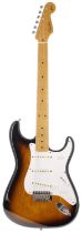 1982 Fender Squier Series Stratocaster electric guitar, made in Japan; Body: two-tone sunburst