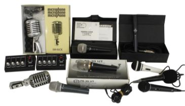 Selection of microphones to include two GM-55 vintage style microphones, a Heil PR20 microphone, a