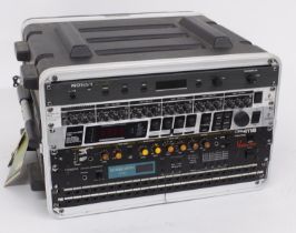 6U Rack flight case enclosing six rack units to include an E-mu Systems Proteus 1 sound module, a