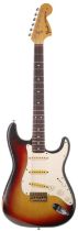 1973 Fender Hardtail Stratocaster electric guitar, made in USA; Body: three-tone sunburst finish,