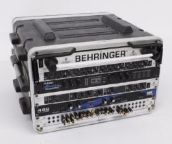 6U Rack flight case enclosing six rack units to include a Behringer Striplight, a Behringer multi-