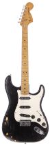 1979 Fender Stratocaster Hardtail electric guitar, made in USA; Body: black finish in poor