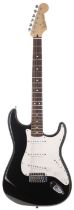 2006 Fender Standard Stratocaster electric guitar, made in Mexico; Body: black finish; Neck: