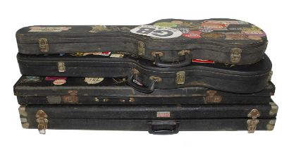 Four various guitar hard cases to include a TMD Cases generic oblong hard case, a semi-rigid