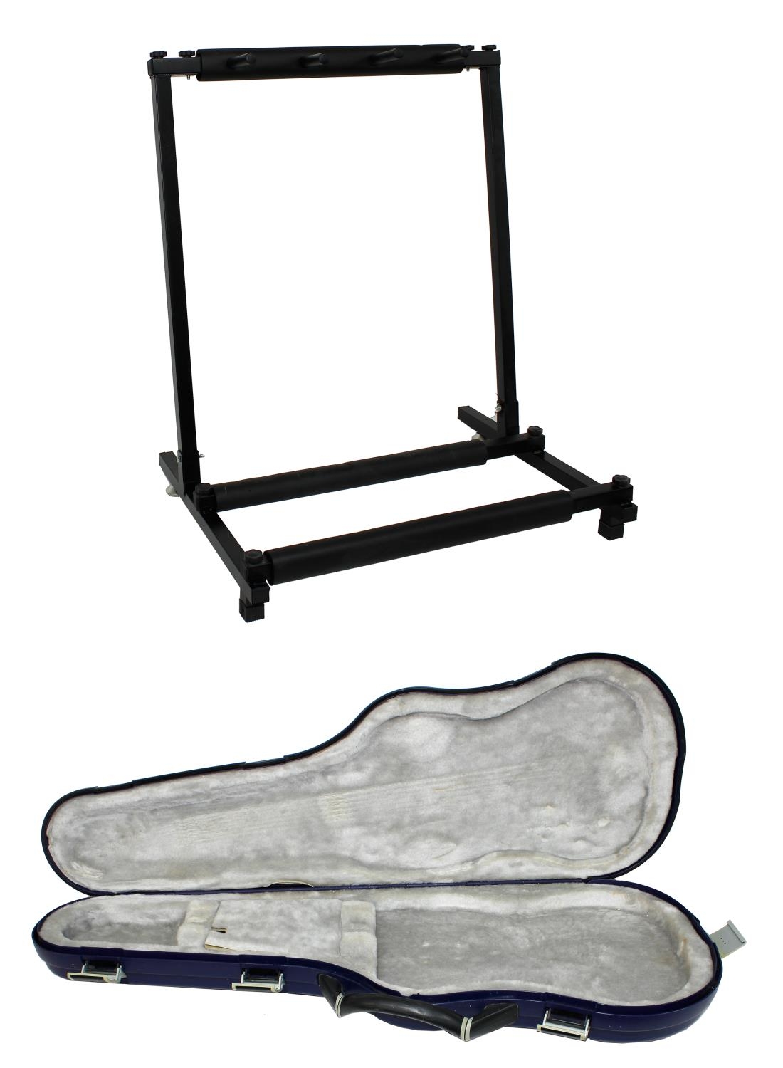 Studio Logic electric guitar hard case; together with a three position folding guitar rack stand