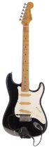 Fender Stratocaster electric guitar, made in Japan (1988-1989); Body: black finish, surface